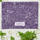 紫のフェイクグリッターテクスチャの名前をカスタムする キッチンタオル (折り畳み)