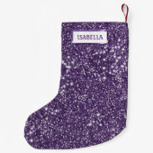 紫のフェイクグリッターテクスチャの名前をカスタムする スモールクリスマスストッキング (裏面)
