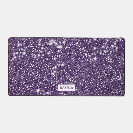 紫のフェイクグリッターテクスチャの名前をカスタムする デスクマット (正面)