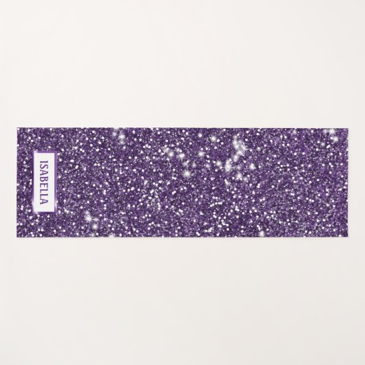紫のフェイクグリッターテクスチャの名前をカスタムする ヨガマット (正面(横))