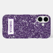 紫のフェイクグリッターテクスチャの名前をカスタムする Case-Mate iPhoneケース (裏面 (横))