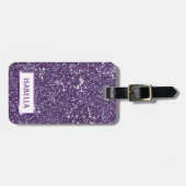 紫のフェイクグリッターテクスチャの外観とカスタム文字 ラゲッジタグ (正面横)