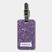 紫のフェイクグリッターテクスチャの外観とカスタム文字 ラゲッジタグ (正面縦)