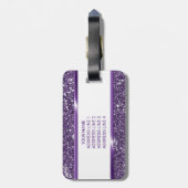 紫のフェイクグリッターテクスチャの外観とカスタム文字 ラゲッジタグ (裏面縦)