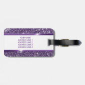 紫のフェイクグリッターテクスチャの外観とカスタム文字 ラゲッジタグ (裏面横)