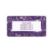 紫のフェイクグリッターテクスチャの外観とカスタム文字 ラベル (正面)