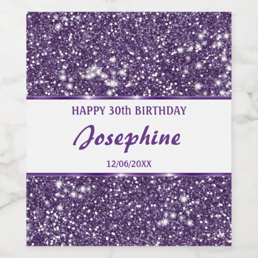 紫のフェイクグリッターテクスチャの外観とカスタム文字 ワインラベル (シングルラベル)