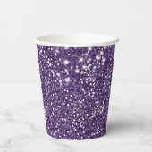 紫のフェイクグリッターテクスチャの外観とカスタム文字 紙コップ (裏面)