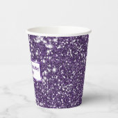 紫のフェイクグリッターテクスチャの外観とカスタム文字 紙コップ (左)