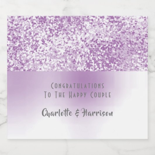 紫のフェイクグリッターパタエレガントーン スパークリングワインラベル (シングルラベル)