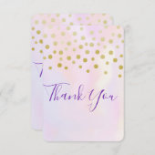 紫のフェイク水彩色の金ゴールド紙吹雪ありがとう サンキューカード (正面/裏面)