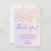 紫のフェイク水彩色の金ゴールド紙吹雪ありがとう サンキューカード (裏面)