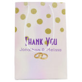 紫のフェイク水彩色の金ゴールド紙吹雪ありがとう ミディアムペーパーバッグ (正面)