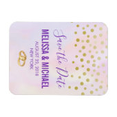 紫のフェイク水彩STDの金ゴールド紙吹雪 マグネット (横)