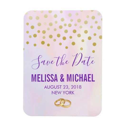 紫のフェイク水彩STDの金ゴールド紙吹雪 マグネット (縦)