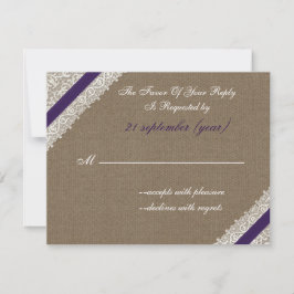 紫のフェイクrsvpとバーラップ 出欠カード