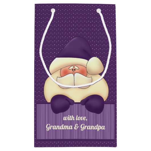 紫のフェミニンクリスマスサンタの名前 スモールペーパーバッグ (裏面)