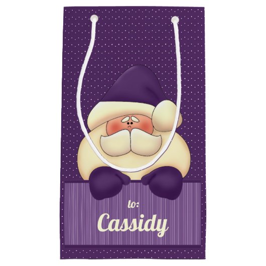 紫のフェミニンクリスマスサンタの名前 スモールペーパーバッグ (正面)