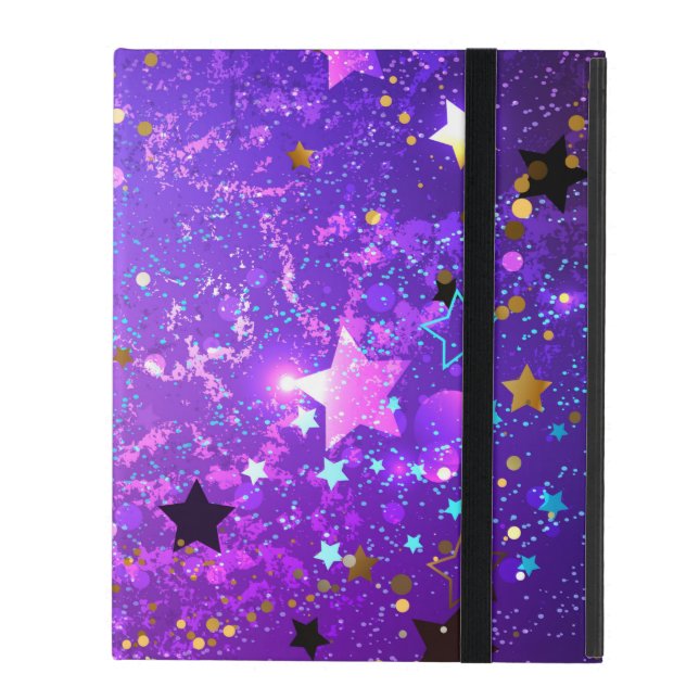 紫のフォイル（星付き） iPad ケース (正面(閉時))