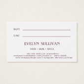 紫のフォークアート花の予約カード (裏面)