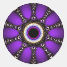 紫のフラクタル幾何学FUNステッカー ラウンドシール