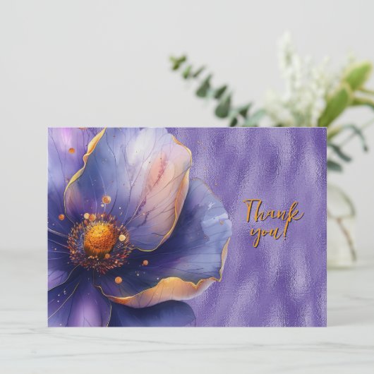 紫のフローラが光沢のある紫に拡大ありがとう サンキューカード (スタンド正面)