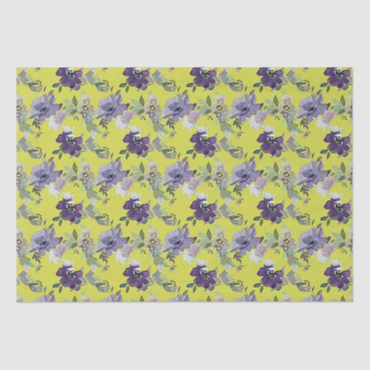紫のフローラが黄色の水彩 薄葉紙 (正面)