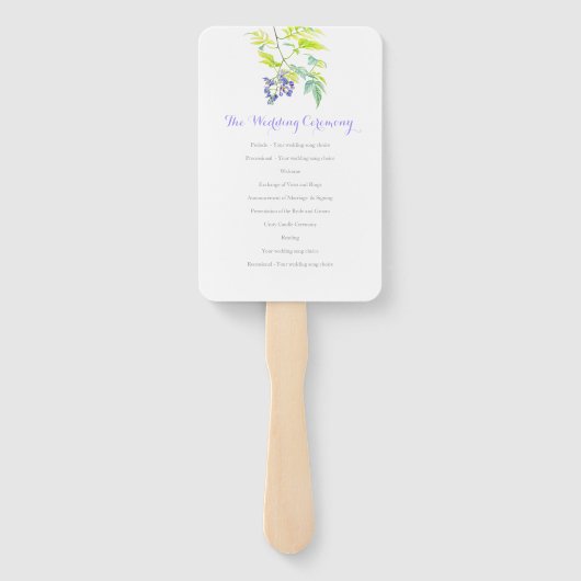 紫のフローラつる植物花結婚式プログラムファン ハンドファン (裏面)