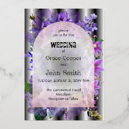 紫のフローラで背景が幻影の 箔招待状