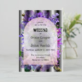紫のフローラで背景が幻影の 箔招待状 (立ち正面)