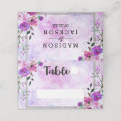 紫のフローラとシルバーフレーム名テーブル番号 プレイスカード (外部開封)