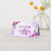 紫のフローラとシルバーフレーム名テーブル番号 プレイスカード (裏面)