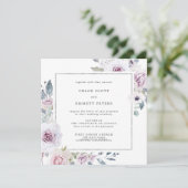 紫のフローラとシルバーフレーム結婚スクエア 招待状 (スタンド正面)