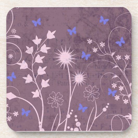 紫のフローラとブッテフライのセット6コースター コースター (正面)
