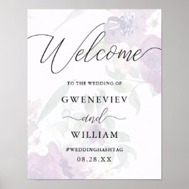 紫のフローラと書結婚道の歓迎サイン ポスター