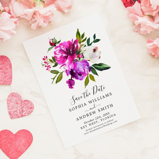 紫のフローラと緑Save the Date招待状 招待状