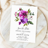 紫のフローラと緑Save the Date招待状 招待状