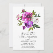 紫のフローラと緑Save the Date招待状 招待状 (正面)