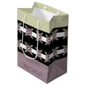 紫のフローラと薄い緑 ミディアムペーパーバッグ (正面アングル)