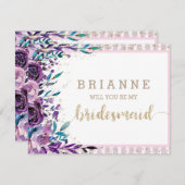紫のフローラと金ゴールドは私の花嫁になる 招待状 (正面/裏面)