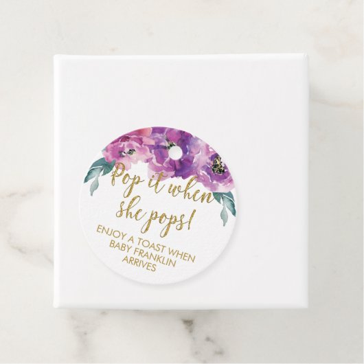 紫のフローラと金ゴールド赤ちゃんシャワーポップ・アートのit フェイバータグ (インサイチュ)