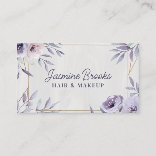 紫のフローラと金ゴールド エレガント 名刺 (正面)