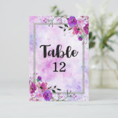 紫のフローラと銀のフレ結婚ームのテーブル番号 招待状 (スタンド正面)