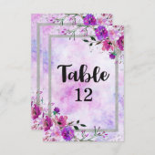 紫のフローラと銀のフレ結婚ームのテーブル番号 招待状 (正面/裏面)