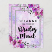 紫のフローラと銀は私の花嫁になる 招待状 (正面/裏面)