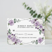 紫のフローラと銀幾何学エレガントな結婚式 出欠カード (スタンド正面)