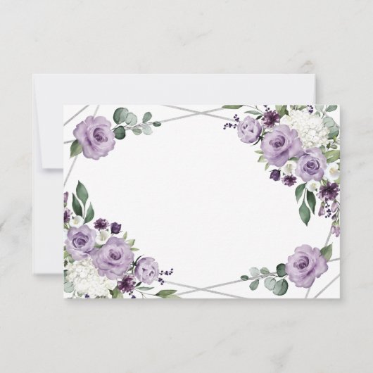 紫のフローラと銀幾何学エレガントな結婚式 出欠カード (裏面)