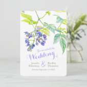 紫のフローラのクリーパーの結婚水色 招待状 (スタンド正面)