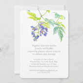 紫のフローラのクリーパーの結婚水色 招待状 (裏面)