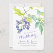 紫のフローラのクリーパーの結婚水色 招待状 (正面)